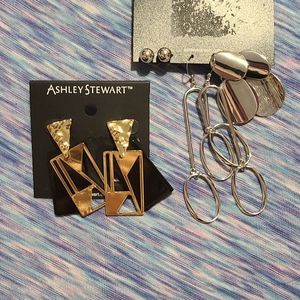 4 pair of Ashley Stewart earrings,  Gold & Silver NEW